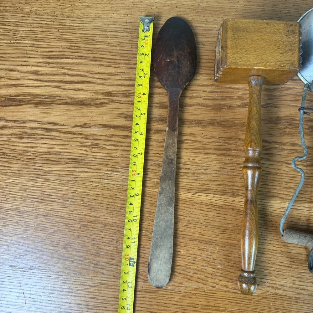 Vintage Rustic Kitchen Utensil Lot Wood Meat Tenderizer Spoon Bottle Opener 10pc
